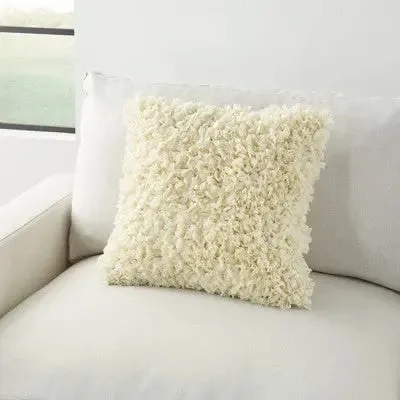 17"x17" Shag Chindi Short Cut Square Throw Pillow Ivory - Mina Victory