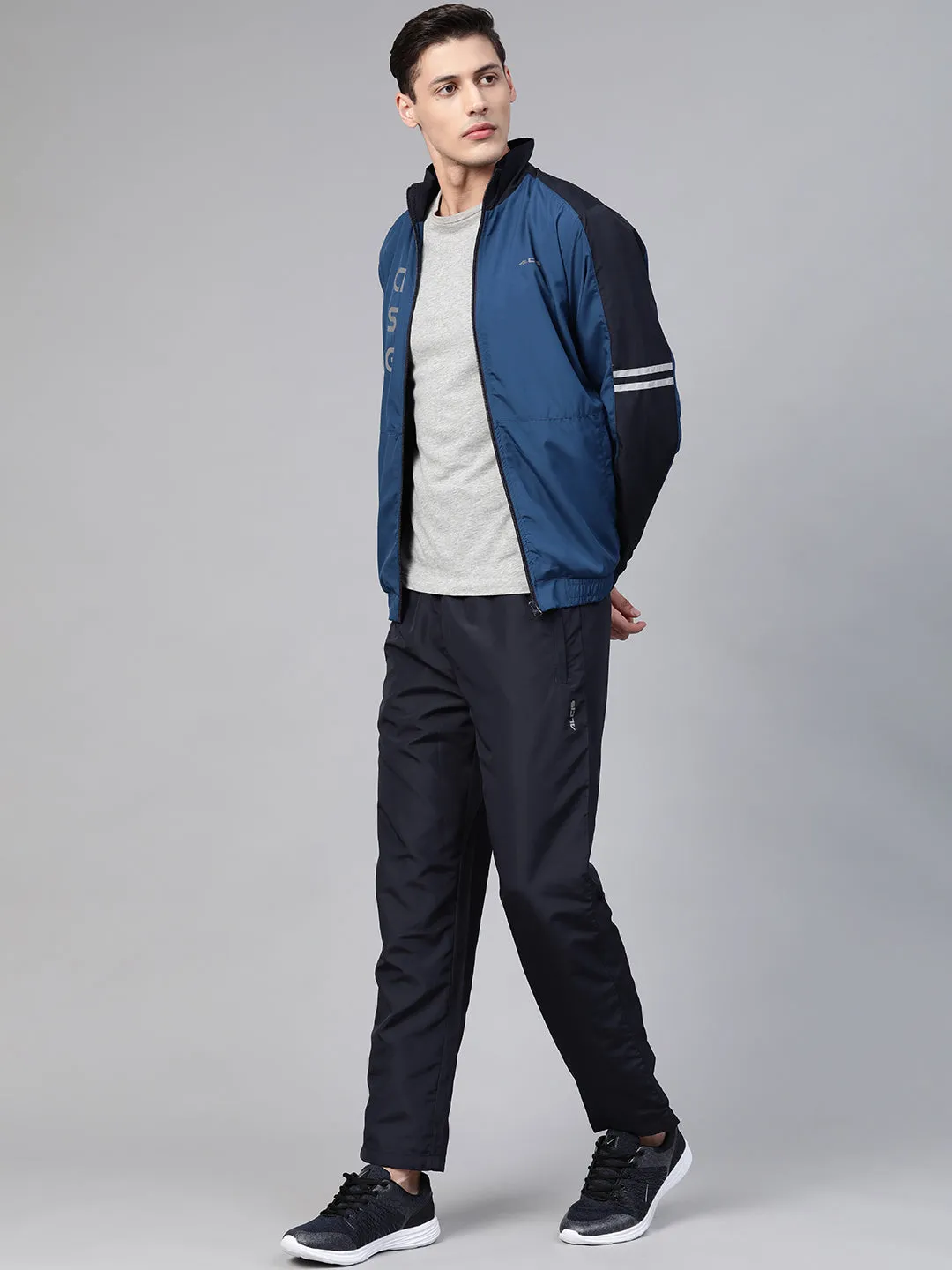 Alcis Men Teal Blue Black Solid Tracksuit