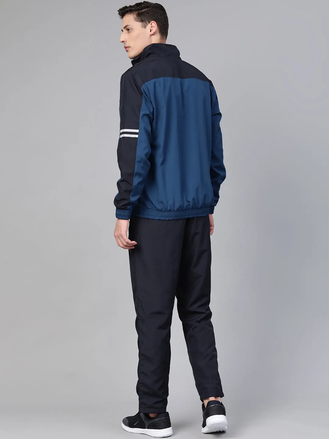 Alcis Men Teal Blue Black Solid Tracksuit