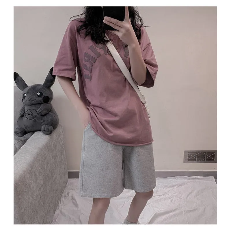 Casual Black Loose Fit Sports Straight Wide-Leg Slimming High-Waisted Shorts