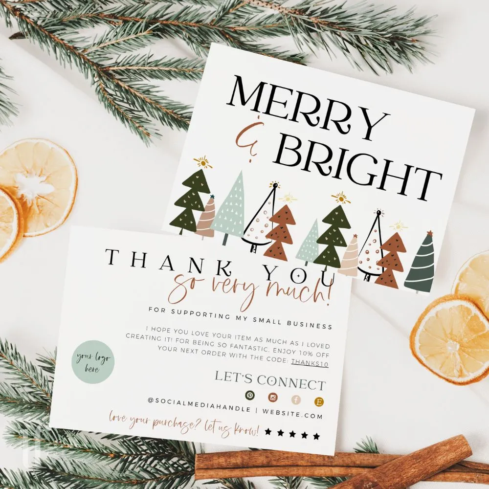 Cute Boho Christmas Business Thank You Card Canva Template