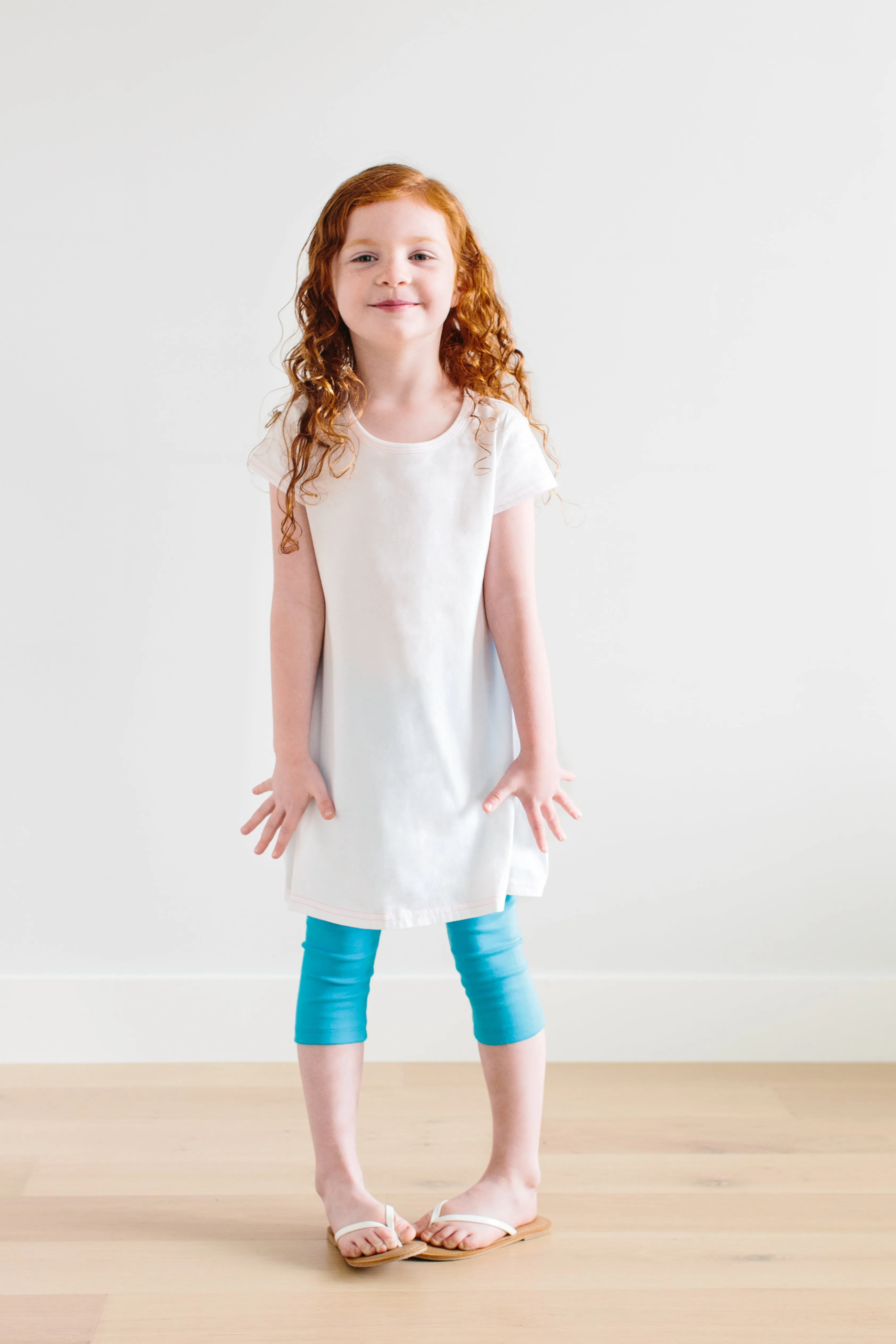 Girls Soft 100% Cotton Capri Leggings | Bright Light Blue