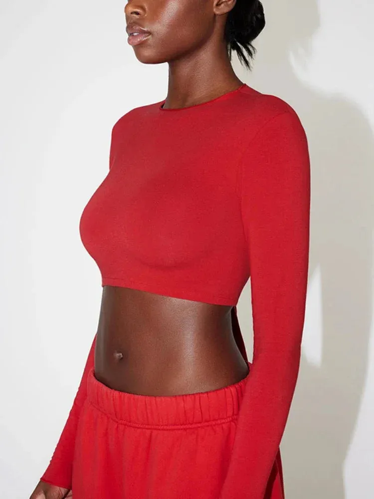Lace Up Hollow Out Backless Crop Tops Sexy Long Sleeve T Shirt for Woman Trendy Clothes 2024 Black White Tees C85-BC20