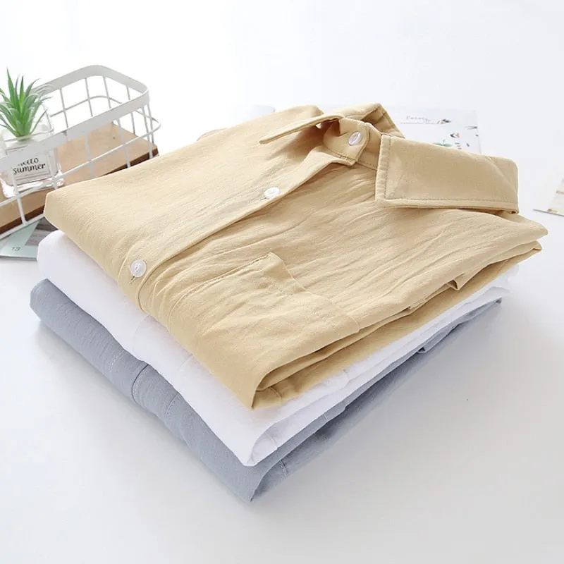 Pure Cotton Women Shirts Loose Korean Oversize Autumn Long Sleeve Button Up Shirt Fashion Pocket Solid Female Tops