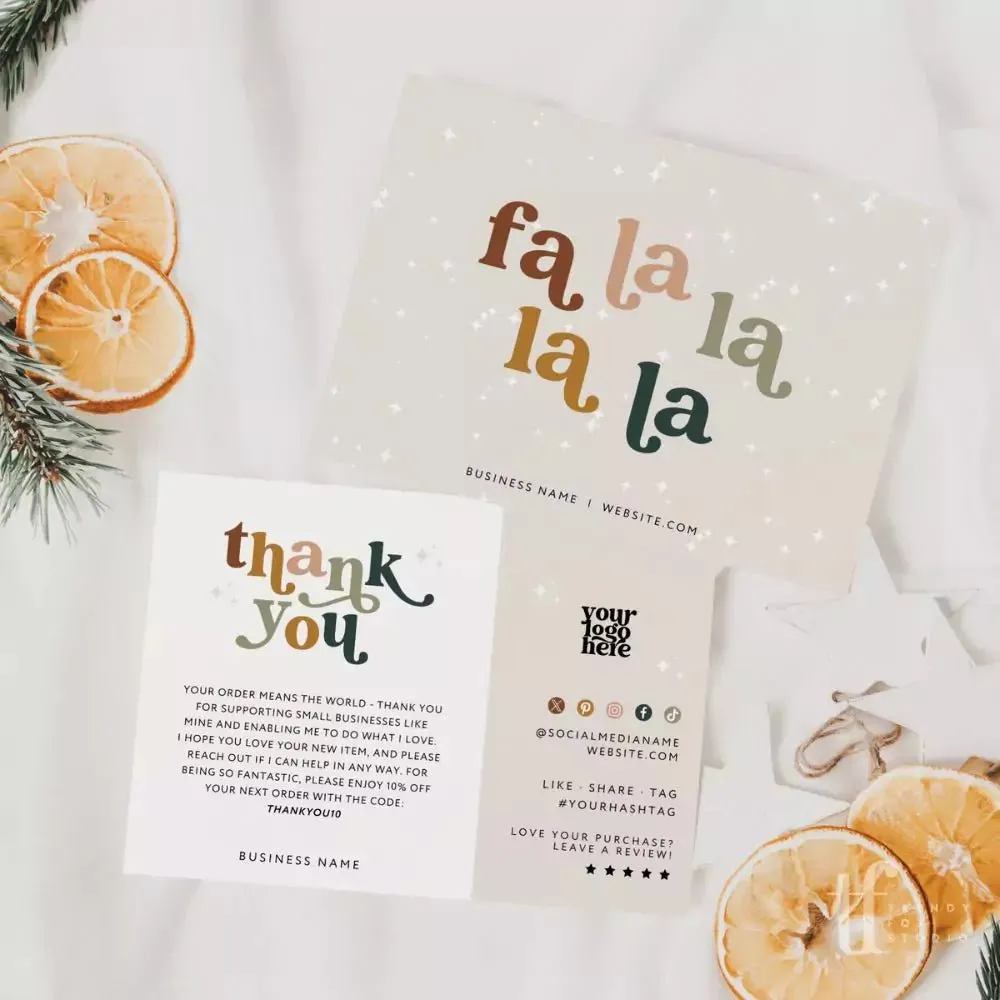 Retro Christmas Business Thank You Card Canva Template | Seasonal Boho Holiday Thank You