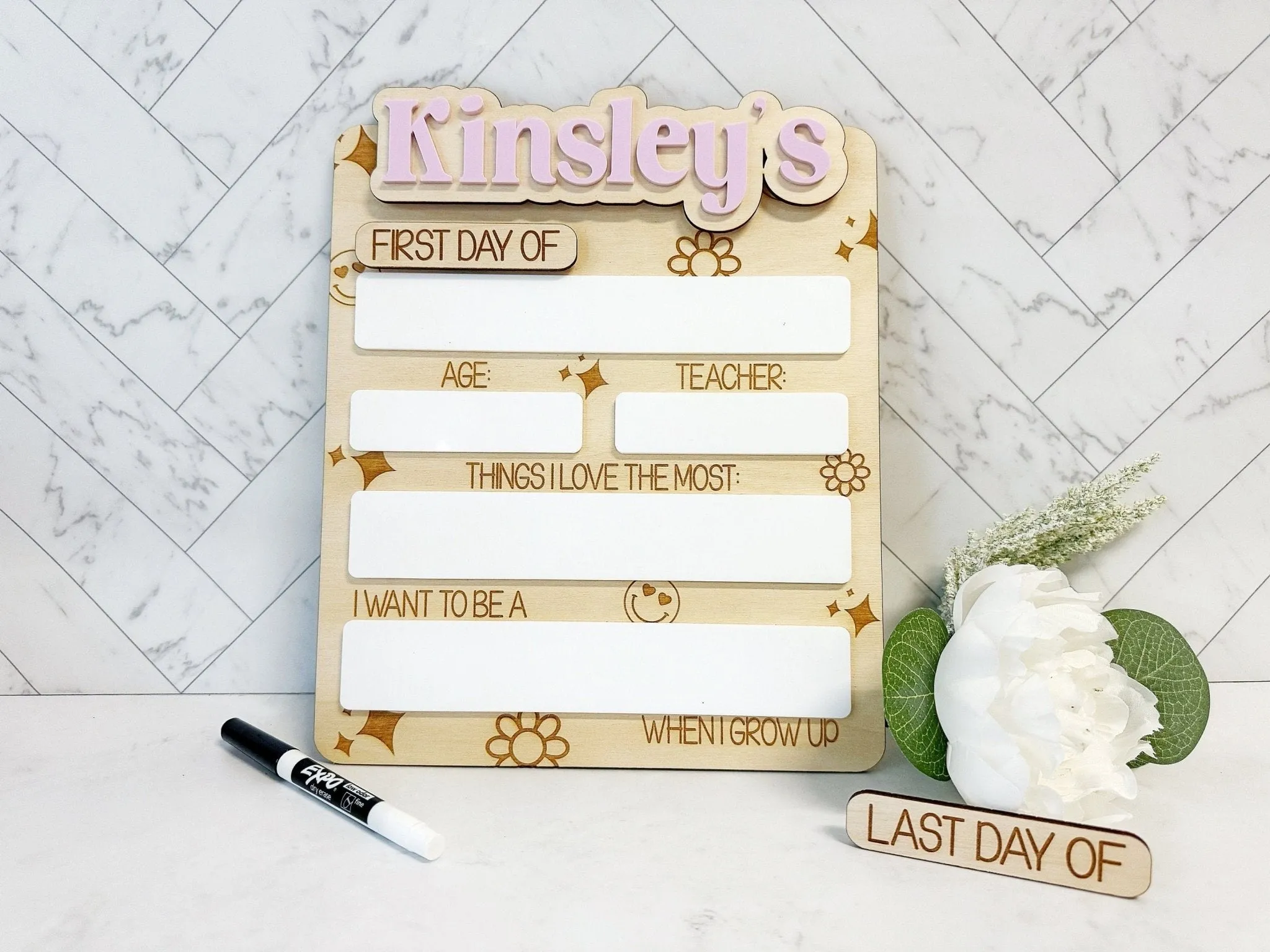 Retro Girls Changeable Back to School Sign Personalized Dry Erase School Sign