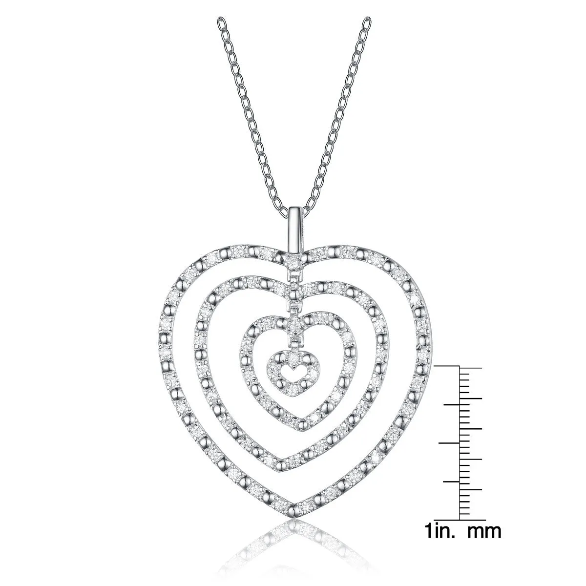 Sterling Silver Cubic Zirconia Four Layer Heart Necklace