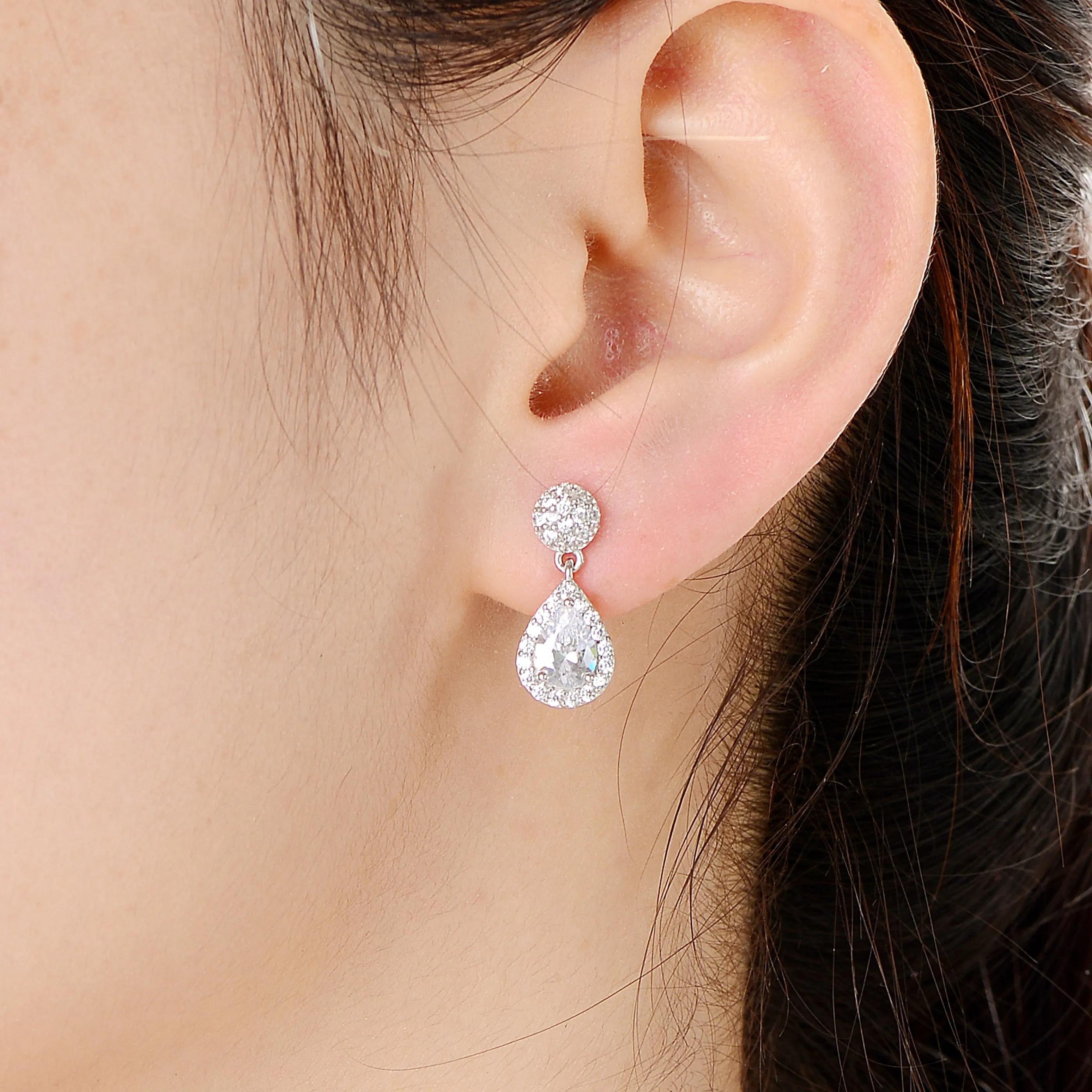 Sterling Silver Cubic Zironia Pear Drop Earrings