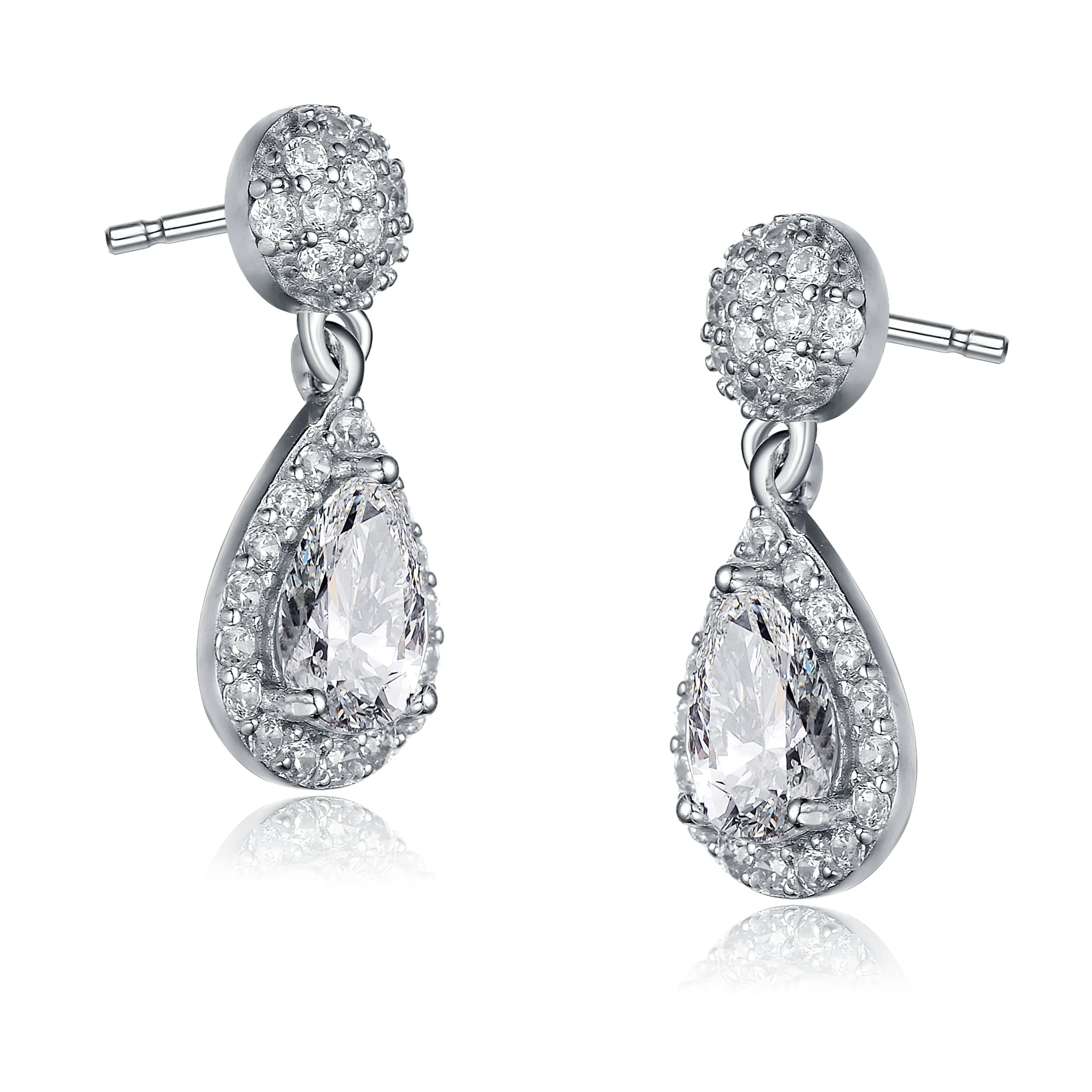 Sterling Silver Cubic Zironia Pear Drop Earrings