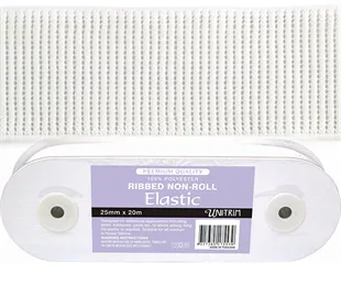 Uni-Trim Elastic Ribbed Non-Roll - 32mm White