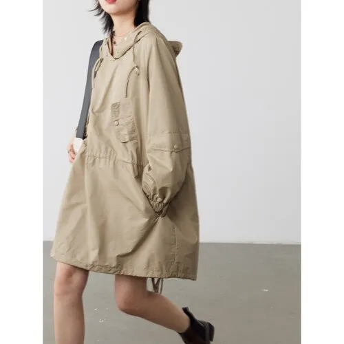 Wjczt Women's Dress Solod Sports Casual Pleated Hoodie Long Sleeve Windbreak Coat for Woman Spring Autumn 2022 New Fashion