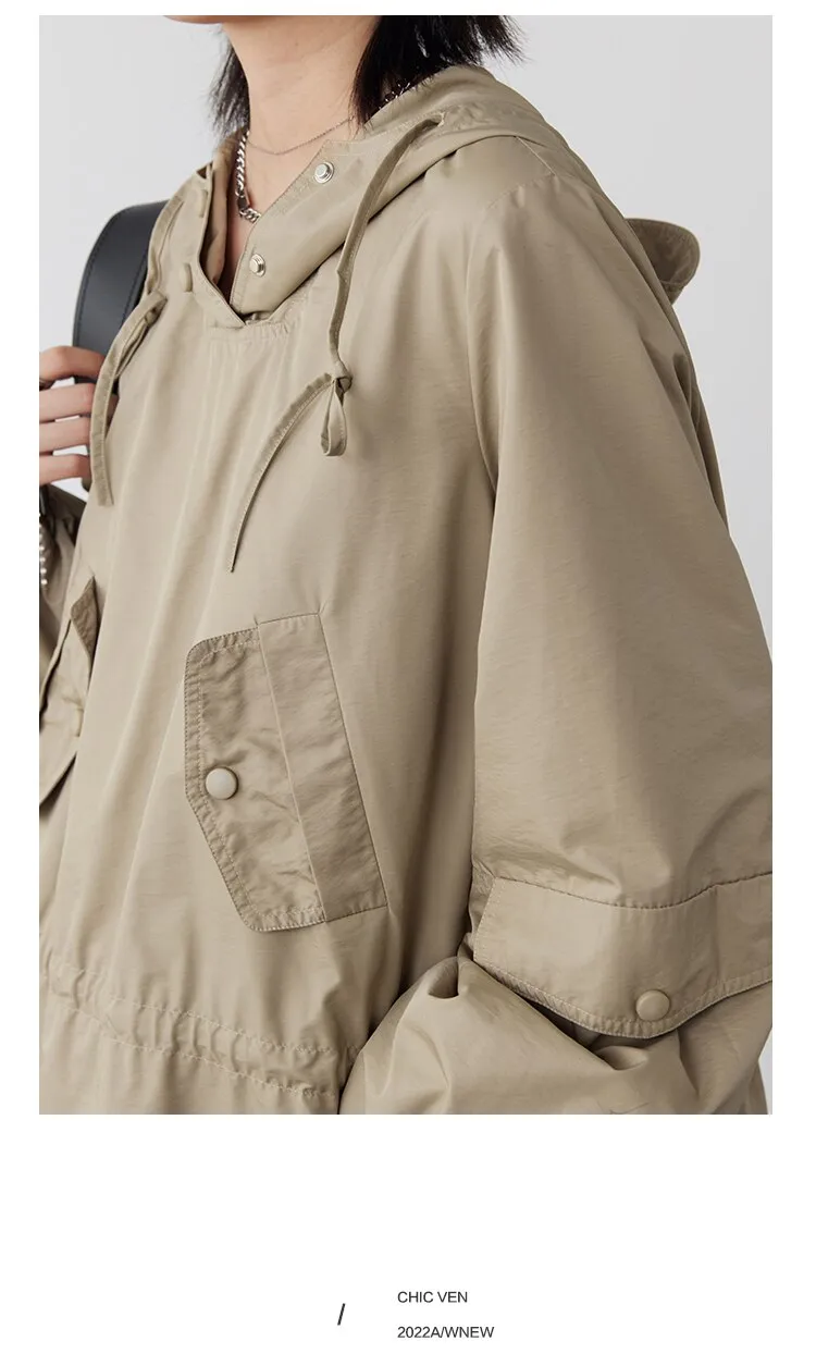 Wjczt Women's Dress Solod Sports Casual Pleated Hoodie Long Sleeve Windbreak Coat for Woman Spring Autumn 2022 New Fashion