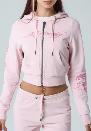 Womens Eagle-Till-Death Cropped Zip Through Hoody - Washed Delicacy